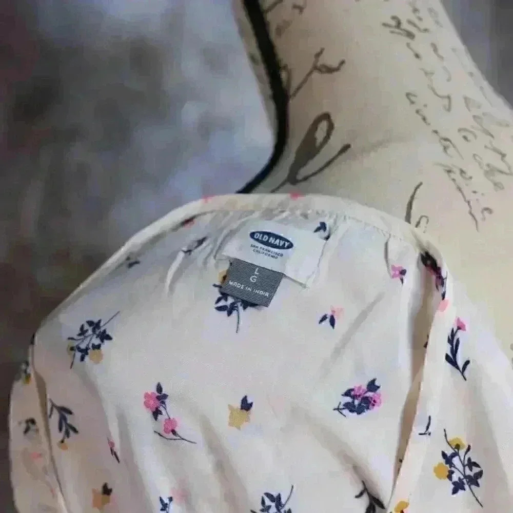 Old Navy Size L floral peasant blouse pink/gold florwers cream top - Picture 13 of 13